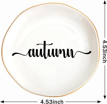 JoycuFF Autumn Personalized Name Ceramic Jewelry Tray, Mothers Day Christmas Anniversary Engagement Birthday Gifts for Women Couples, Trinket Dish for Rings Earrings Necklaces Bracelets Keys