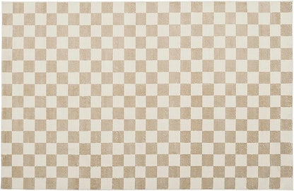 Revival Rugs Gambit 5'3"x8' Checkered Rug Washable Area Rug for Living Room Bedroom - 100% Recycled Oeko-TEX Certified, Medium Pile, Camel, Beige