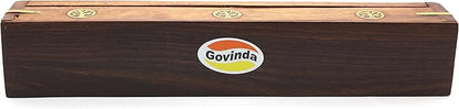 Govinda® Wooden Coffin Incense Burner - 12" Tree of Life - Brass Inlays - Storage Compartment