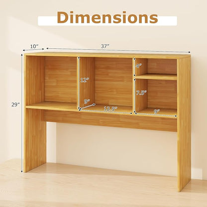 GOFLAME 4 Cubes Desktop Bookshelf, 37” Tabletop Wood Desk Shelf for Computer Monitor, Modern Countertop Desk Display Hutch Storage Organizer Shelf for Home Office, Dorm, Study (Burlywood)