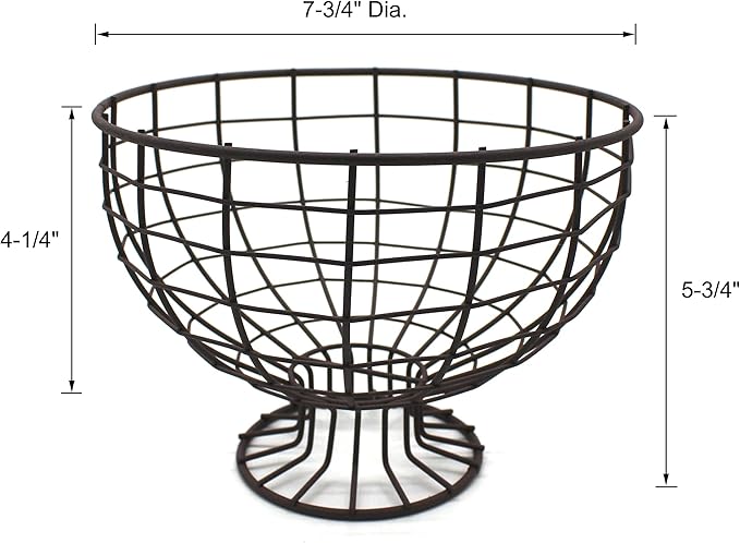 CVHOMEDECO. Metal Wire Round Egg Basket with Pedestal Counter Top Fruit Bowl Storage for Kitchen Home. Rusty