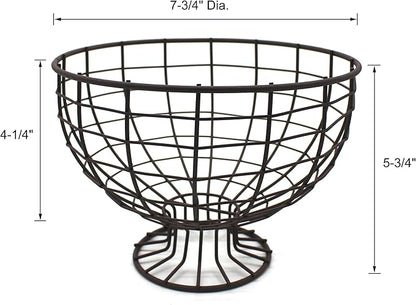 CVHOMEDECO. Metal Wire Round Egg Basket with Pedestal Counter Top Fruit Bowl Storage for Kitchen Home. Rusty