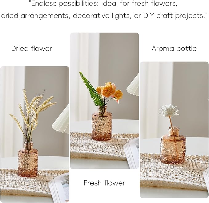 Glass Bud Vases Set of 32 - Amber Assorted Small Mini Glass Vases for Flowers, Crystal Vintage Vase Set, Bulk Centerpieces for Table Décor, Wedding, Home and Events (Amber, 32 Pcs)
