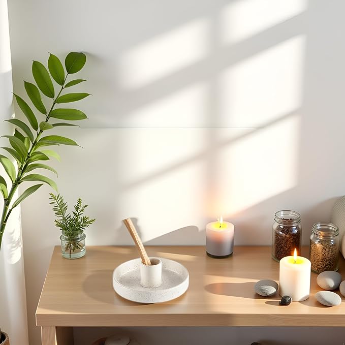 Palo Santo Holder, Ceramic Incense Holder for Palo Santo Sticks, Scent Wood Stand and Ash Catcher, Simple, Sturdy and Well Made Incense Burner, Cozy Speckled White