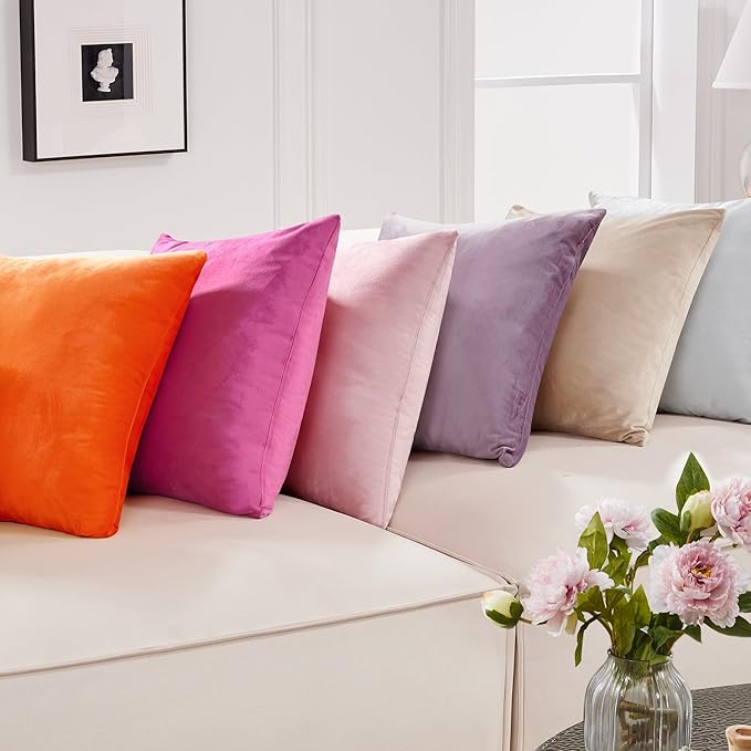 Deconovo Decorative Velvet Throw Pillow Covers for Sofa Couch 20x20 in, Fall Soft Square Cushion Cases for Living Room Decor Bedroom, Set of 2, Orange