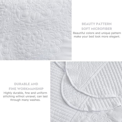 HZ & HY Oversized King Bedspread 138x122 Extra Wide, Quilted Coverlet Bedding Set, Lightweight Thin Comforter, Reversible, 5 Piece, 100% Microfiber, California/Alaskan King, White