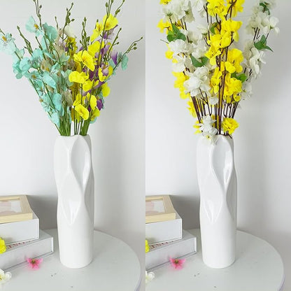 12Inch Tall Ceramic White Flower Vase,Home Decor White Vases for Pampas Grass,Modern Textured Vases for Living Room Decorations,Shelf,Table Centerpieces,Farmhouse Small Ceramic Vase