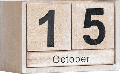 Wooden Block Calendar for Desk, Small Size Daily Desktop Perpetual Desk Calendar, Cute Date Display Desk Accessories for Home Office Decor, Teacher, Classroom, Reusable Yearly, Grey Beige