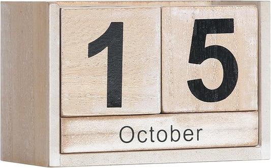 Wooden Block Calendar for Desk, Small Size Daily Desktop Perpetual Desk Calendar, Cute Date Display Desk Accessories for Home Office Decor, Teacher, Classroom, Reusable Yearly, Grey Beige