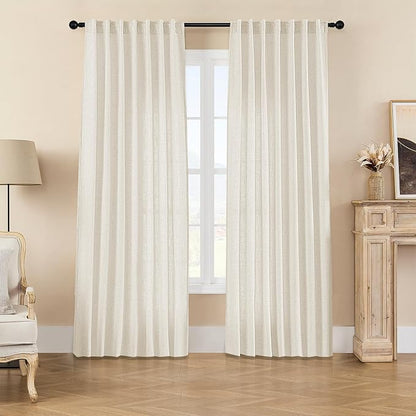 Joydeco Linen Curtains 2 Panel Set, Ivory on Linen Curtains 84 Inch, Light Filtering Drapes for Living Room, 70 Inches Wide Drapes with Rod Pocket Back Tab (84" L x 70" W)