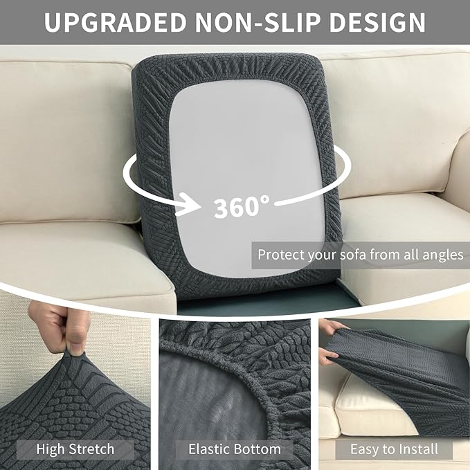 Easy-Going Waterproof Couch Cushion Covers for Couches and Sofas, Stretch Jacquard Sofa Seat Cover Replacement for Dogs, Pets&Kids, Durable Furniture Protector for Oversized Sofa Cushions, Dark Gray