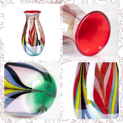 Glass Vases for Flower, Unique Hand Blown Colorful Glass Vase, Modern Art Decorative for Home Living Room, Office, Table centerpieces, Bookshelves and Wedding Decorations (JG64)