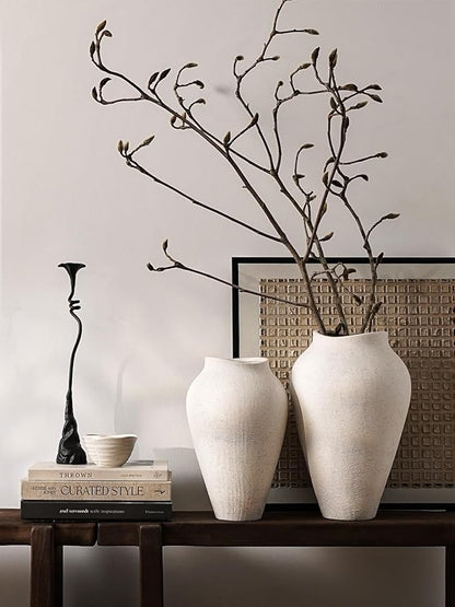 White Ceramic Vase - Large 13.6 Inch Tall Floor Vase for Centerpieces, Farmhouse Rustic Minimalist Home Decor for Living Room, Enterway, Wedding (Sandstone White)