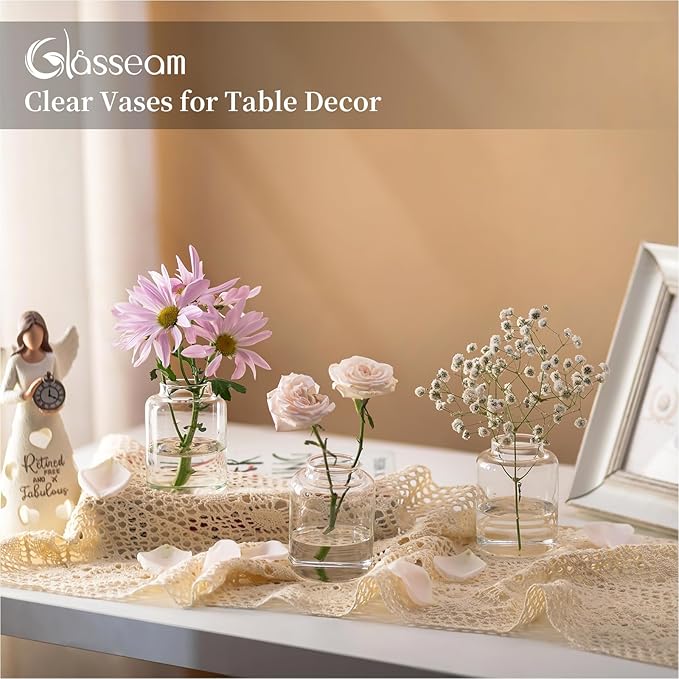 Glasseam Bud vases Set of 12: Glass Vases for Centerpieces Modern Small Vases for Home Table Shelf Wedding Party Decoration - Clear Vase for Flowers Stem Roses Tuilps Cuttings