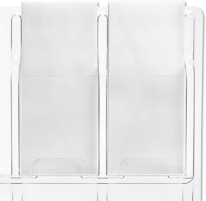 Safco Reveal Literature Rack, 24 Compartments Magazine Holder, Wall-Mounted Brochure Organizer, Acrylic, Clear