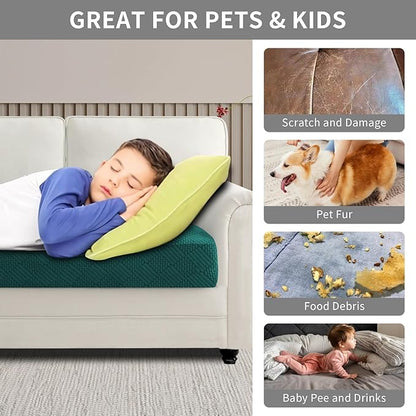 Easy-Going Waterproof Couch Cushion Covers for Couches and Sofas, Stretch Jacquard Sofa Seat Cover Replacement for Dogs, Pets & Kids, Durable Furniture Protector for Sofa Cushions, Emerrald Green