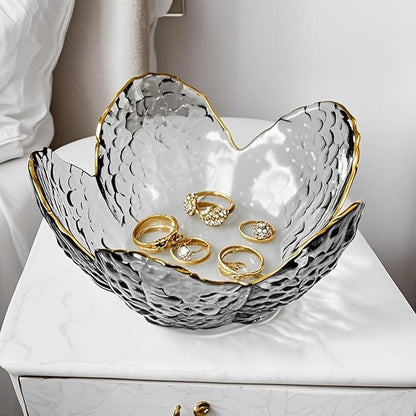 Glass Jewelry Dish Tray, Small Jewelry Tray Trinket Dish, Flower Ring Dish Engagement Gift, Crystal Ring Holder for Women, Bathroom Jewlery Plate Dish, Nightstand Jewelry Bowl for Earrings