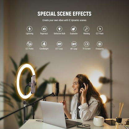 NEEWER 12" 24W High Power LED Ring Light with 71" Tripod Stand Phone Holder Compatible with iPhone for Video Recording Makeup Selfie Studio Streaming TikTok, Bi Color Ringlight Lighting, RH12B