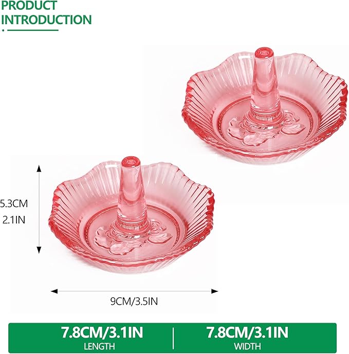Jewelry Tray Set of 2 Crystal Trinket Dish Flower-shaped Ring Holder Elegant Tray Decor for Christmas, Birthday, Wedding, Engagement (3.5in)
