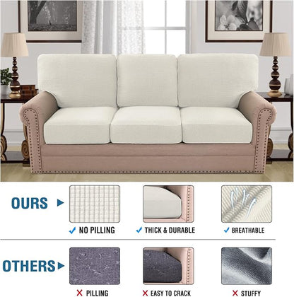 H.VERSAILTEX Multi-Pieces Sofa Covers for Three Cushion Couch Sofa High Stretch Seat Cover Jacquard Textured Twill Fabric(3 Seat Cover Plus 3 Back Cushion Covers, Ivory)