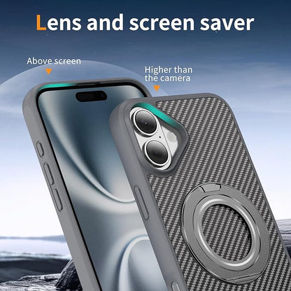 Mag-Stand Carbon Fiber Case for iPhone 17, 360° Rotate Magnetic Stand, Compatible with MagSafe, 15FT Military Protection, Slim Shockproof Magnetic Kickstand Mag Phone Case for Men Women Gray