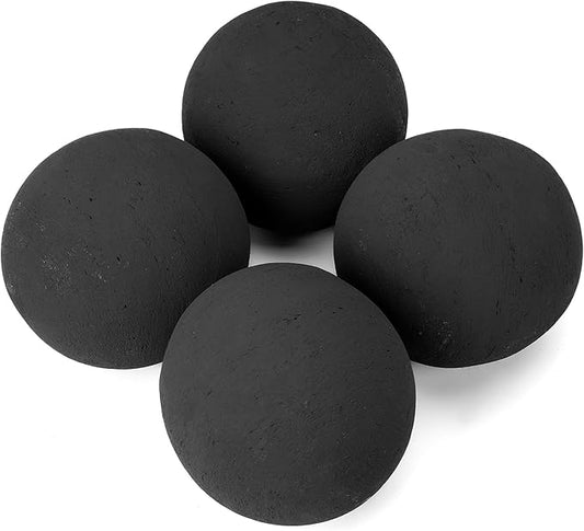 Stanbroil Ceramic Balls - 6" Round Fire Stones for Fire Pit Fire Bowl and Fireplace - Set of 4, Black