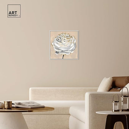 Art Remedy Beige Ranunculus Canvas Elegant White Gold Wall Art, White Frame, 24" x 24"