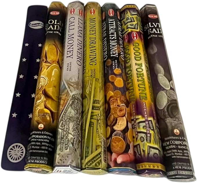 Hem Incense Sticks Variety Pack #-120 Insence-Sticks (6 Incents x 20 Insense) + Incense Stick Holder Bundle with 6 Themed Fragrances (Money)