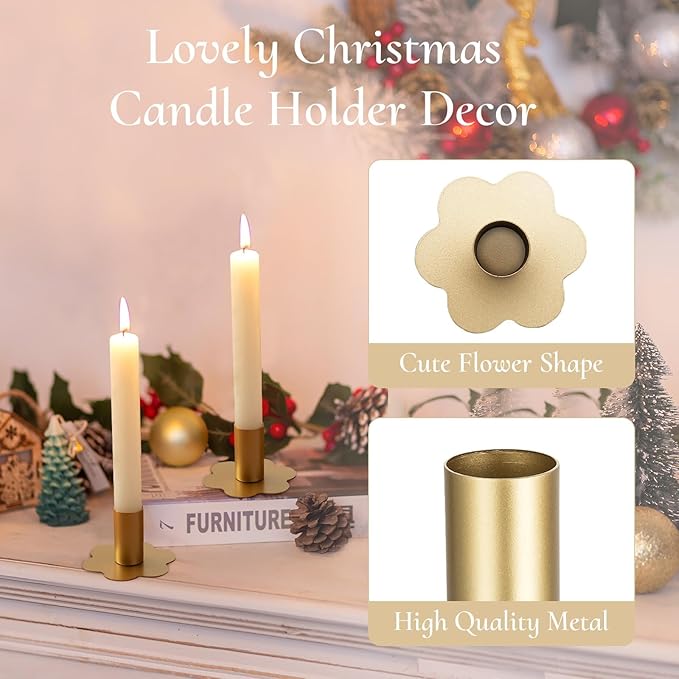Candlestick Holders Taper Candle Holders: 6Pcs Gold Candlestick Holder Table Brass Candlestick Holders Candle Sticks Holder Decor Home Flower Candle Holder Wedding Cute Small Candle Holders