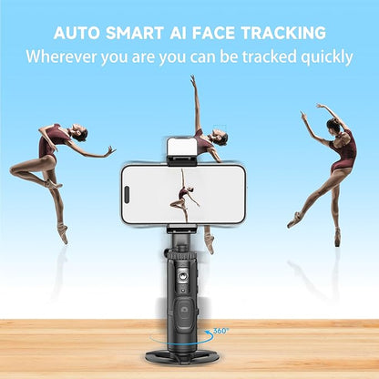 Auto Face Tracking Tripod 360° Rotating Auto Tracking Phone Holder with Remote and Gesture Control,No App, for Live Video Recording Tiktok Live Vlog Streaming Video,Rechargeable Battery