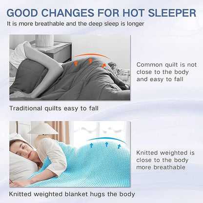 Guohaoi Knitted Weighted Blanket(Blue 60"x80" 20lbs),Home Décor Cooling Throw Blanket for Hot Sleepers,Hand Made Chunky Knit Heavy Blanket for Adults Use on Queen/King Size Bed