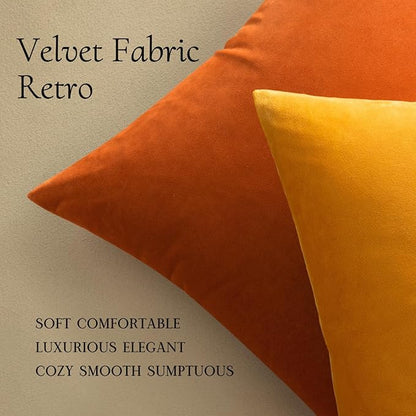MIULEE Velvet Throw Pillow Covers 12x12 Inch, Pack of 2 - Orange, Soft Solid Small Decorative Pillow Covers Modern Luxury Home Decor for Couch Chair Sofa Bedroom Livingroom Car