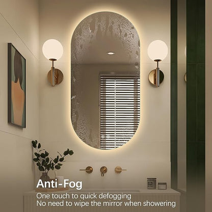 Niccy Oval LED Bathroom Vanity Mirror, 48x24inch Frameless Backlit Mirror with Light, Smart Anti-Fog Waterproof Mirror with Memory Function Dimmable Lighted Mirror