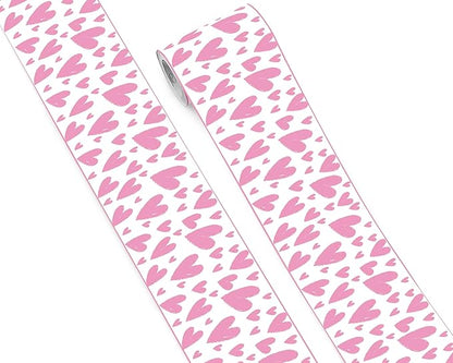 FLFK Pink Heart Wallpaper Border - Peel and Stick Wall Paper, Self Adhesive Removable PVC Borders Sticker, Modern Waterproof Trim for Home Decor, 5" x 240"