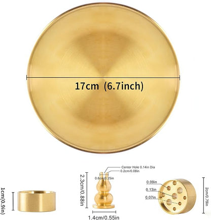 3 in 1 Incense Burner - 6.7 Inch Brass Incense Holder for Incense Sticks/Coil Incense/Incense Cones - Metal Gourd-Shaped Ash Catcher for Meditation Yoga Room Home Decor ZX11M
