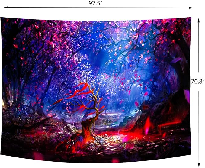 Delur Fantasy Forest Tapestry Enchanted Magical Fairy Tale Tree of Life Wall Hanging Tapestry Mystical Psychedelic Landscape Nature Headboard for Bedroom Living Room Home Decor (70.8" x 92.5")