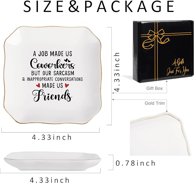 Coworker Gifts for Women Jewelry Dish Tray - Co worker New Job Going Away Farewell Gifts for Coworkers Women Birthday Christmas Retirement Thank You Gift - A Job Made Us Coworkers&Friends