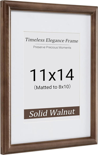 Heimlove 11x14 Picture Frame,11 x 14 Natural Solid Walnut Wood Frame Matted to 8x10 with Tempered Glass,11"x14" Handcrafted wood Frame,Vertical or Horizontal Wall Hanging,Art Photo and Prints,1 Pack