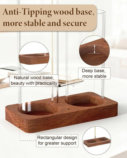 Incense Holder, Large 2 in 1 Incense Sticks Holder, Upside Down Wooden Incense Burner Holder with Glass Ash Catcher & Incense Storage for Meditation Yoga Spa Home Decor, with 20 Incense Sticks & Brush