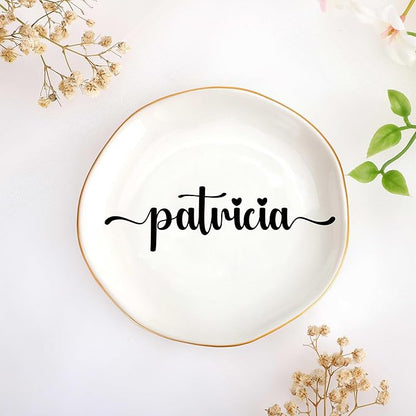 JoycuFF Patricia Personalized Name Ceramic Jewelry Tray, Mothers Day Christmas Anniversary Engagement Birthday Gifts for Women Couples, Trinket Dish for Rings Earrings Necklaces Bracelets Keys