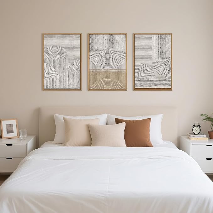 Aryroi Large Neutral Spiral Circles Framed Canvas Wall Art,Boho Beige Geometric Wall Decor,Modern Abstract Arch Artwork,Mid Century Minimalist Art Print for Living Room,Bedroom,Office- 24"x36"x3