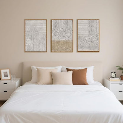 Aryroi Large Neutral Spiral Circles Framed Canvas Wall Art,Boho Beige Geometric Wall Decor,Modern Abstract Arch Artwork,Mid Century Minimalist Art Print for Living Room,Bedroom,Office- 16"x24"x3