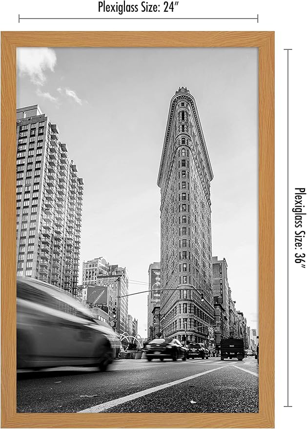Americanflat 24x36 Poster Frame with Polished Plexiglass - Wide Picture Frames Made of Engineered Wood for Vertical or Horizontal Wall Display - Epic Collection - Dark Oak