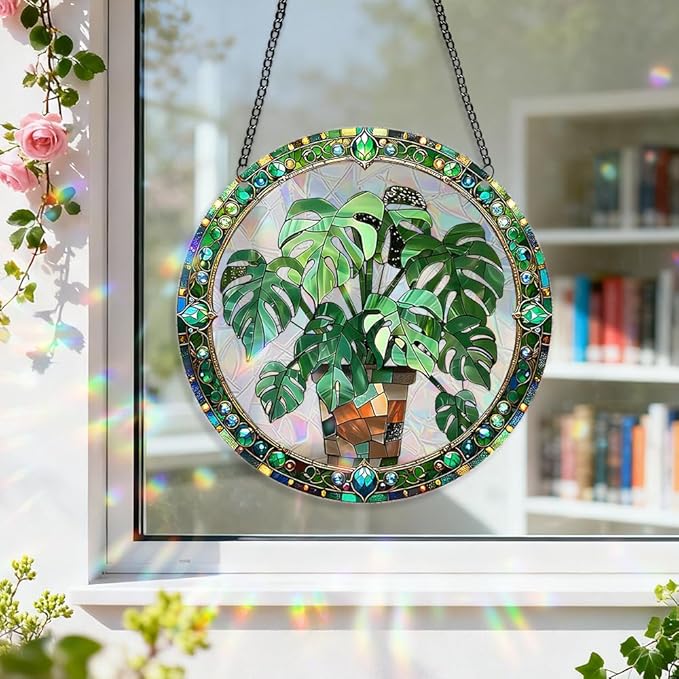 8 Inch Sun Catchers Indoor Window, Acrylic Rainbow Suncatcher Window Hanging Decoration for Living Room Bedroom Summer Home Balcony Ornaments Decoration (64 Leaf)