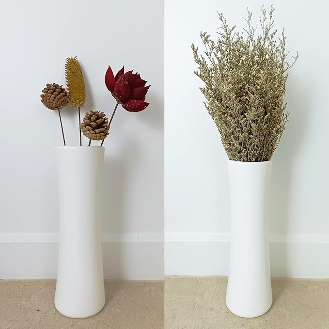 12Inch Tall White Ceramic Flower Vase,Home Decor White Vases for Pampas Grass,Textured Modern Vases for Living Room Decorations,Shelf,Table Centerpieces,Farmhouse Small Ceramic Vase