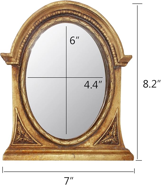 Eaoundm 8.3 x 7.1 inch Arch Mirror Antique Resin Frame Vintage Hanging Mirrors Tabletop Mirrors Gold Oval