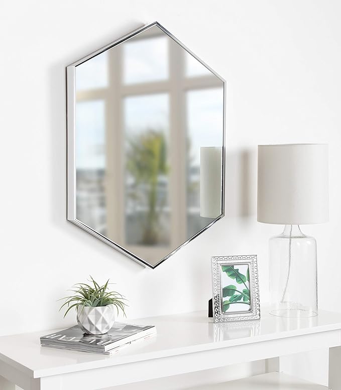 Kate and Laurel Rhodes Modern Hexagon Wall Mirror, Silver Chrome, 31x22-Inches