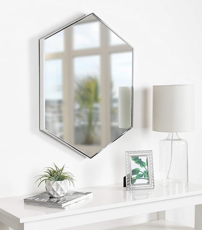 Kate and Laurel Rhodes Modern Hexagon Wall Mirror, Silver Chrome, 31x22-Inches