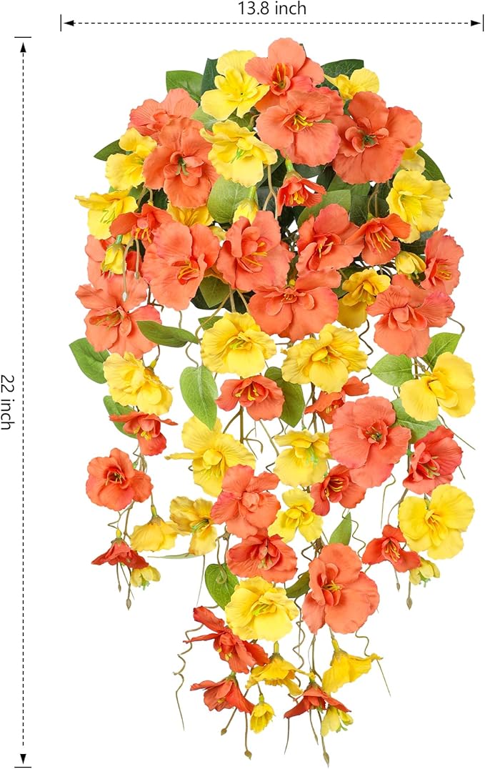 HyeFlora Hibiscus Fall Flowers Artificial Hanging Flowers Plants for Outdoors Autumn Decoration, 2pcs Silk Hibiscus Vines Realistic UV Resistant Faux Flowers for Outside Planters Yard Garden Home, Mix