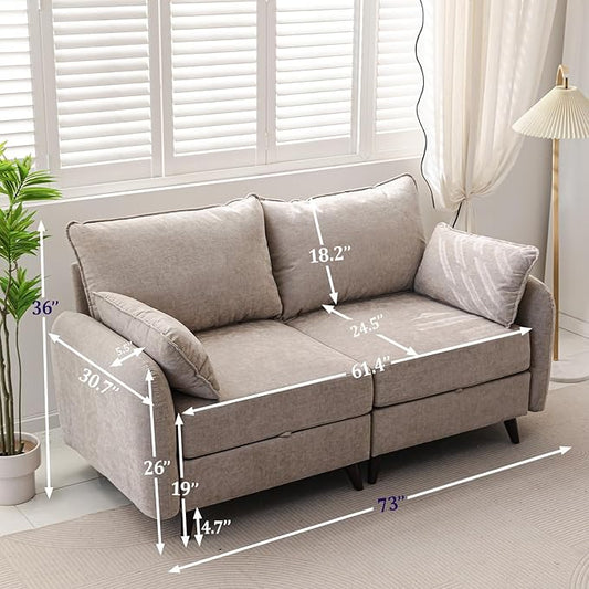 73'' Loveseat Sofa with Seats Storage, Modular Sectional Sofa with Deep Seat,Oversized Comfy Love Seat with 7.8'' Cushion,Couch for Living Room,Bedroom,Chenille,Khaki